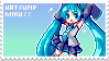 blue to mint gradient with a pixelated hatsune miku on it and white text reading: hatsune miku