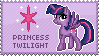 purple stamp featuring a pixelated twilight sparkle featuring her cutie mark