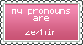 pink stamp reading: my pronouns are ze/hir